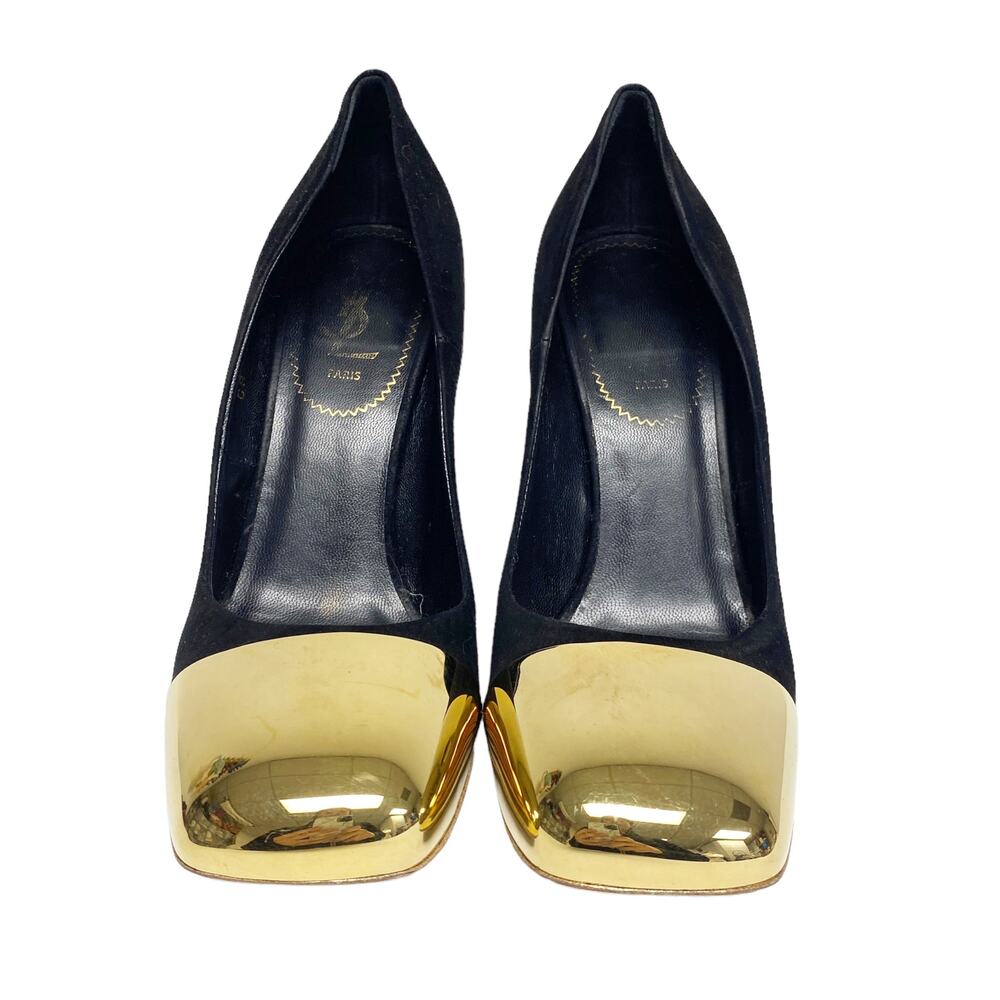 YSL Yves Saint Laurent Womens Size 8 Mae Gold Cap Square Toe Pumps - Picture 2 of 9
